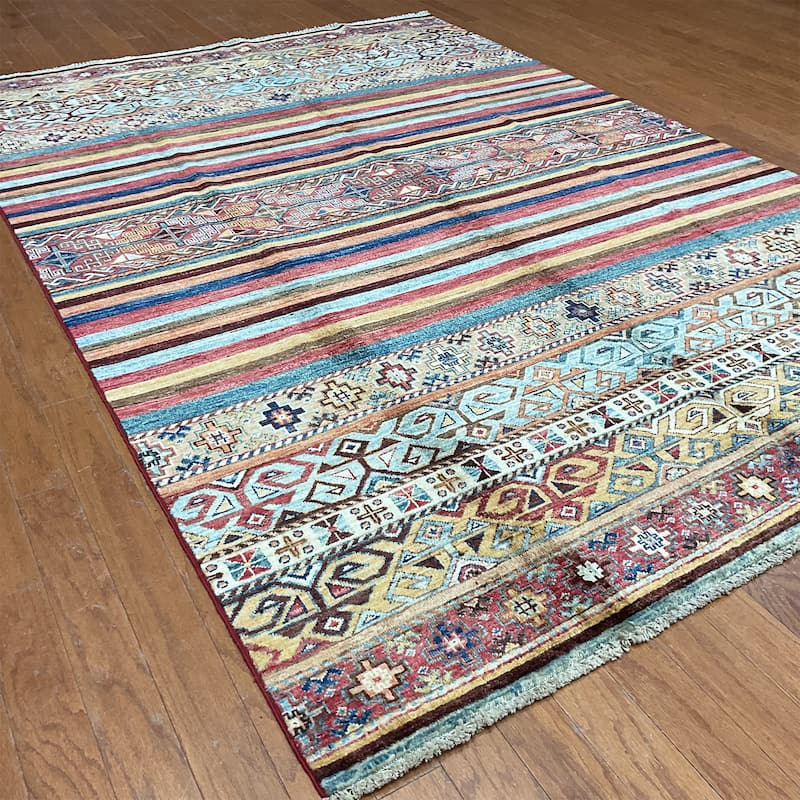HERAT ORIENTAL Handmade Super Kazak Khorjeen Design Wool Rug - 5'8" x 8'3"