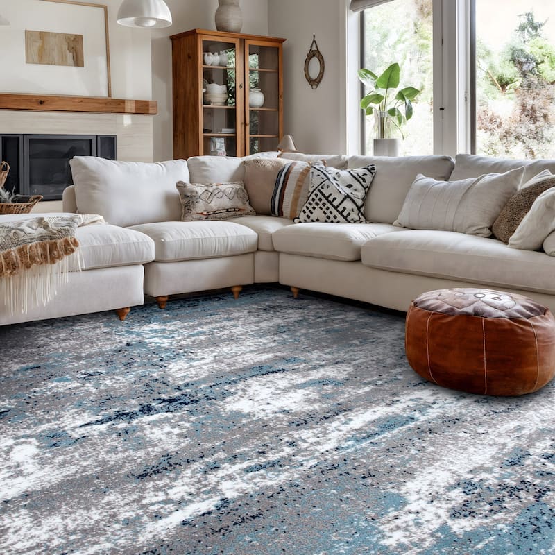 World Rug Gallery Distressed Abstract Watercolor Area Rug
