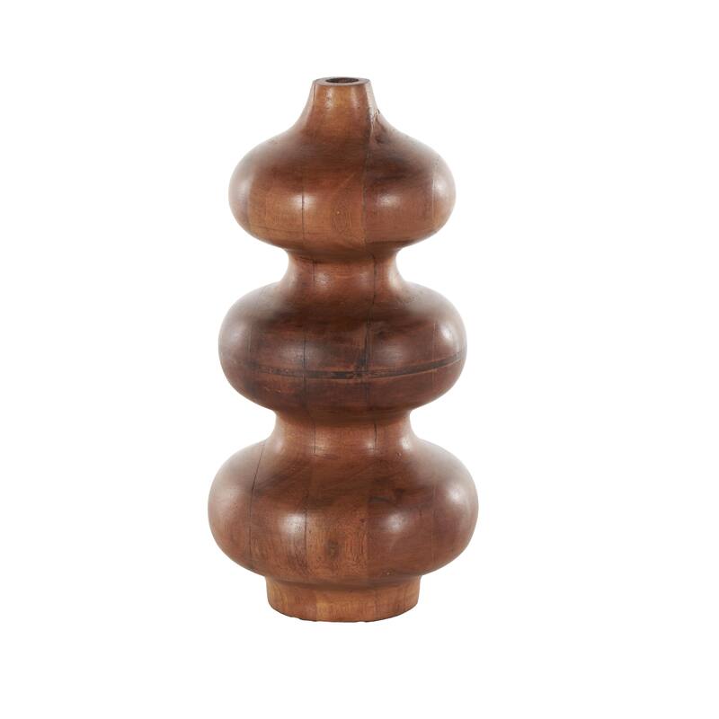 Brown Wood Bubble Geometric Decorative Vase with Natural Wood Grains