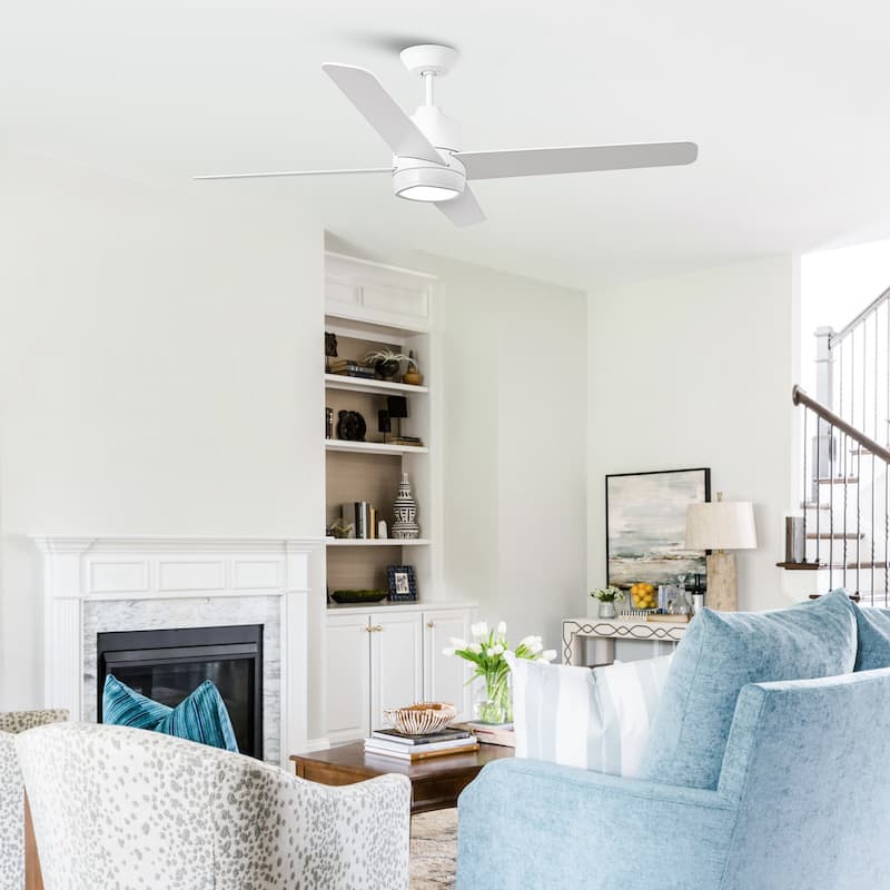 54" Modern White Reversible 4-Blades Ceiling Fan with Lights