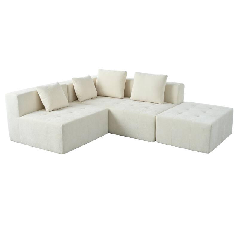 110" Polyester Modular Sectional Sofa (3-Piece) with 4 Pillows and Tufted Seat Design