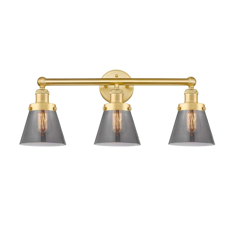 Innovations Lighting 616-3W-10-25 Cone Vanity Cone 3 Light 25" Wide - Satin Gold / Plated Smoke