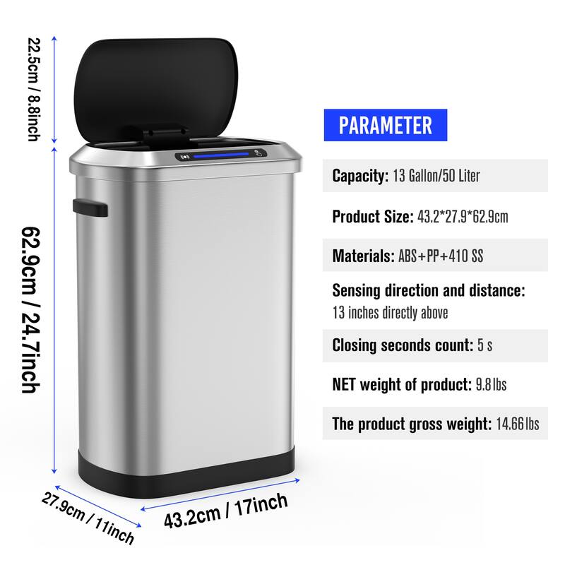 50L Kitchen Smart Automatic Trash Cans with Full Intelligent Sensor