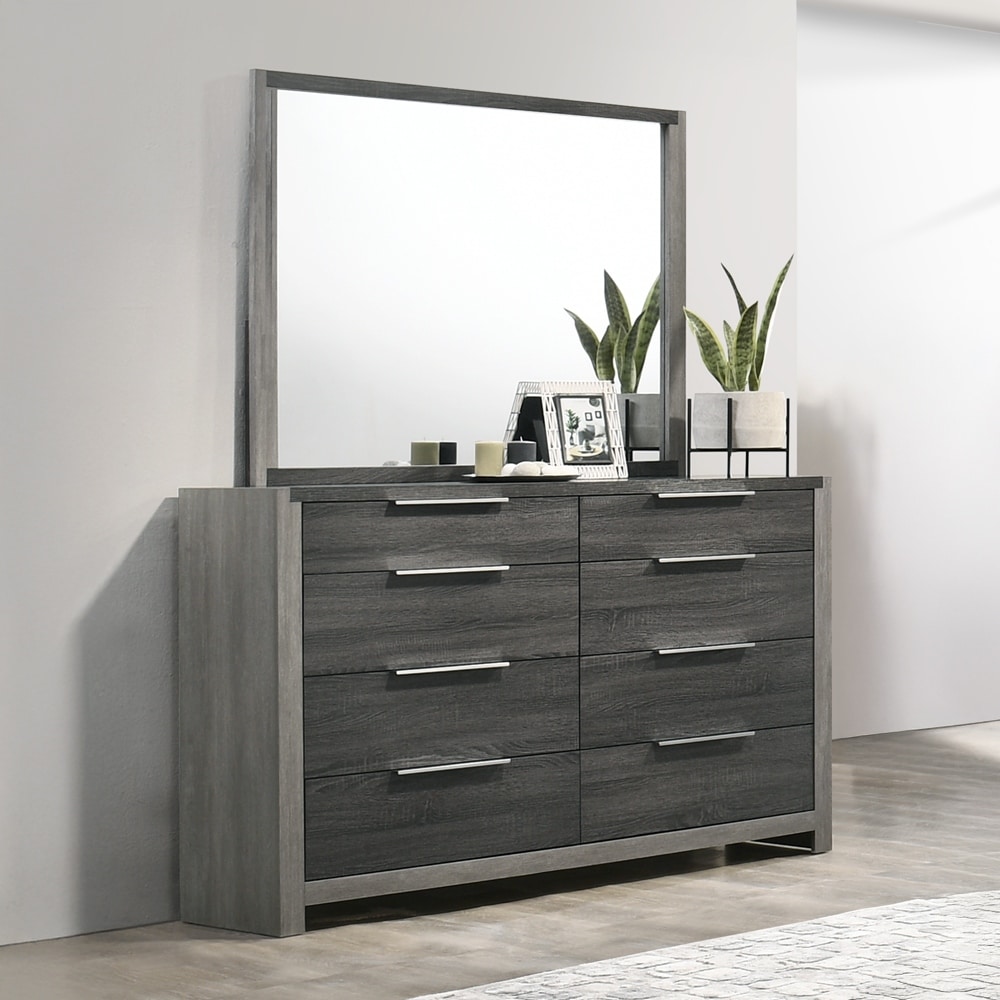 Modern Transitional Gray Finish 1pc Dresser with 8x Storage Drawers Wooden Bedroom Furniture