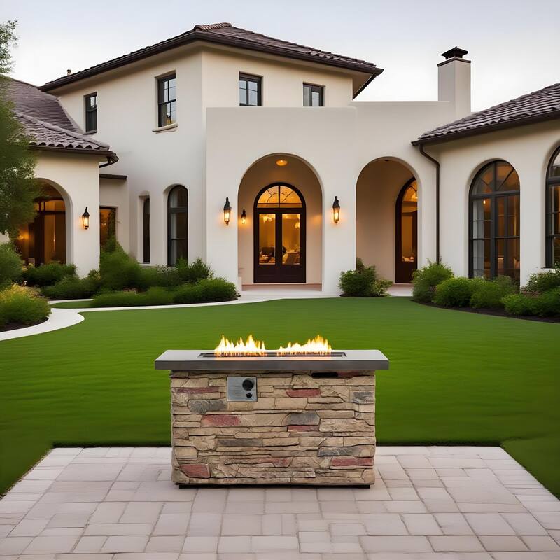 GDFStudio - Modern Outdoor 42" Propane Gas Fire Pit Table with Hidden Tank Storage & Removable Steel Lid, Cover Included