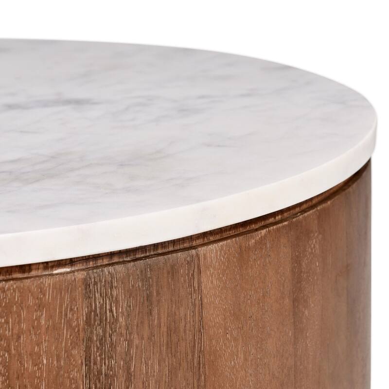 Classic Home Josie 22" Wood and Marble Round End Table