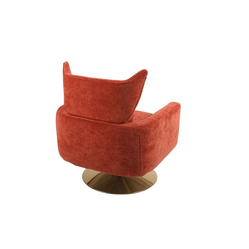 Swivel Accent Chair with Pillow Wide Upholstered & Gold Base, Modern Barrel Chair, 360-degree Swivel Sofa Chair for Living Room