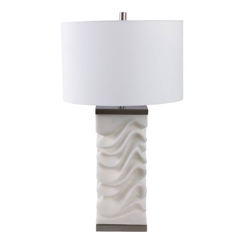 Stone Non-Woven Fabric Table Lamp Sculpted Wave Base - 30" White - 17" x 17" x 30" - 17" x 17" x 30" - White