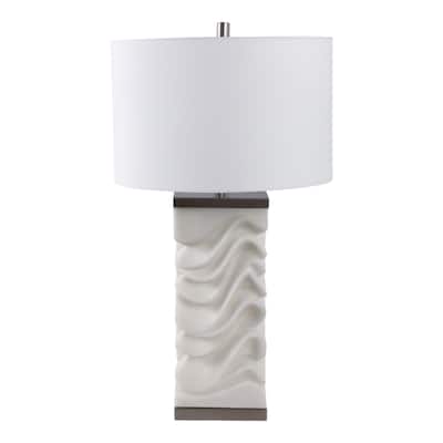 Stone Non-Woven Fabric Table Lamp Sculpted Wave Base - 30" White - 17" x 17" x 30"