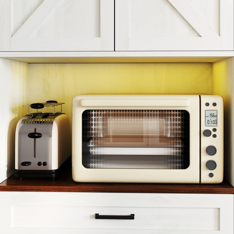 Multifunctional Kitchen Pantry Sideboard with Cabinet and Drawer, Glass Holder, Microwave Stand with Charging Station