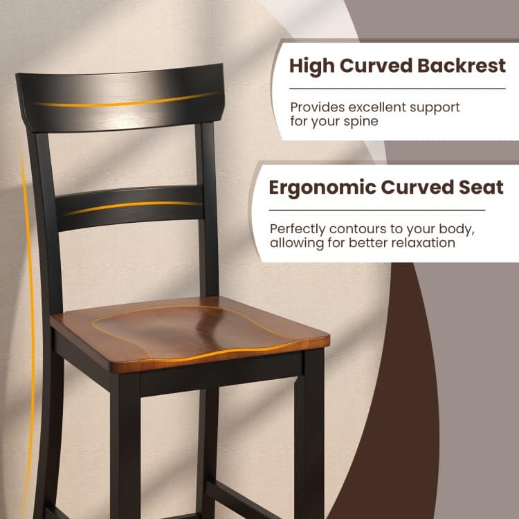 Farmhouse Dining Bar Stool Set of 2 with Solid Rubber Wood Frame - 18" x 21" x 42" (L x W x H)