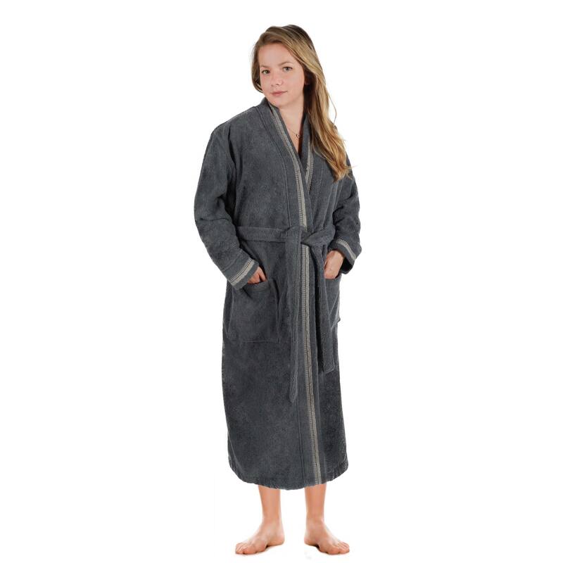 Superior Unisex Turkish Cotton Terry Kimono Bathrobe with Embroidery Robe
