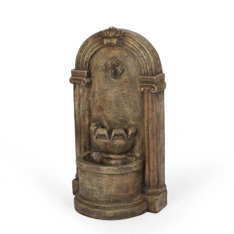 Roomfitters 35-Inch Outdoor Tiered Water Fountain with LED Lights and Internal Pump, Weather-Resistant Faux Stone, Light Brown