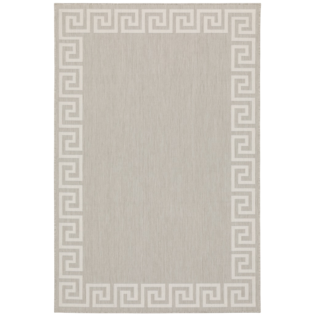 Palmdale Grey Ivory Border Outdoor Casual Area Rug