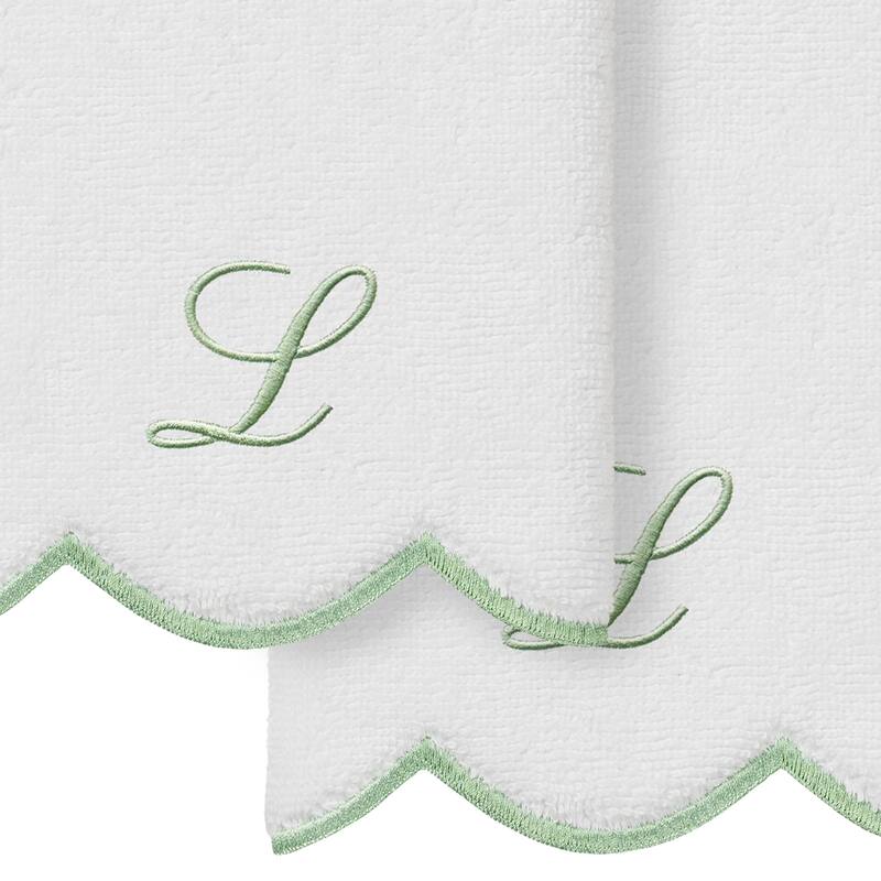 Authentic Hotel and Spa 100% Turkish Cotton Green ADORNIA Scallop Personalized 2 Piece Fingertip Towel Set - 2 Fingertip Towels