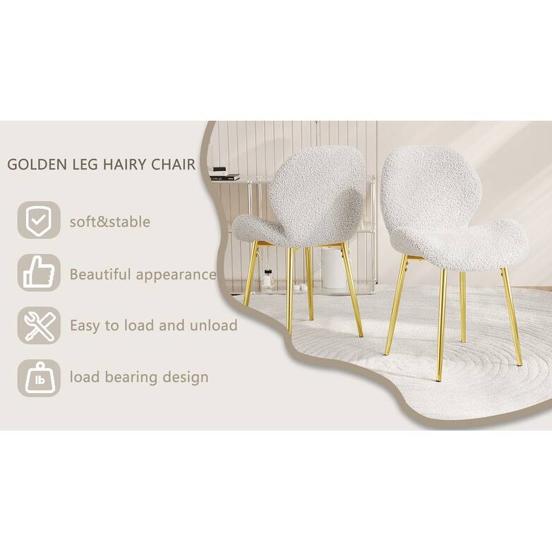 GDFStudio - Calrix Minimalist Teddy Velvet Upholstered Dining Chair Set, Sturdy Golden Metal Legs & Sculpted Backrest, Set of 2