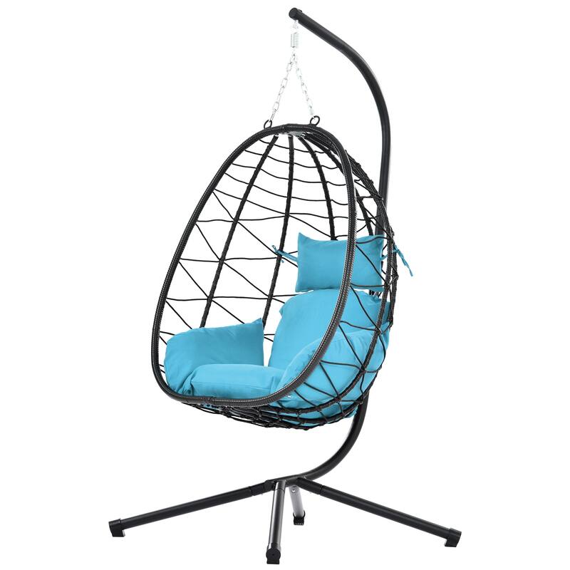 Rattan Hanging Chair with Stand & Cushion
