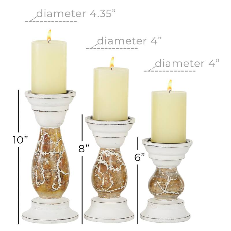 Beige Wood Farmhouse Candle Holder (Set of 3) - S/3 6", 8", 10"H