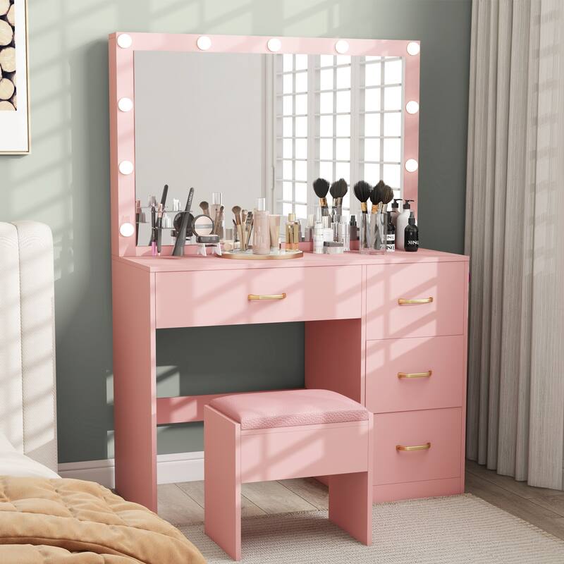 Moasis Makeup Vanity with 4 Drawers - 35.4"L x 23.6"W x 53.5"H - Pink