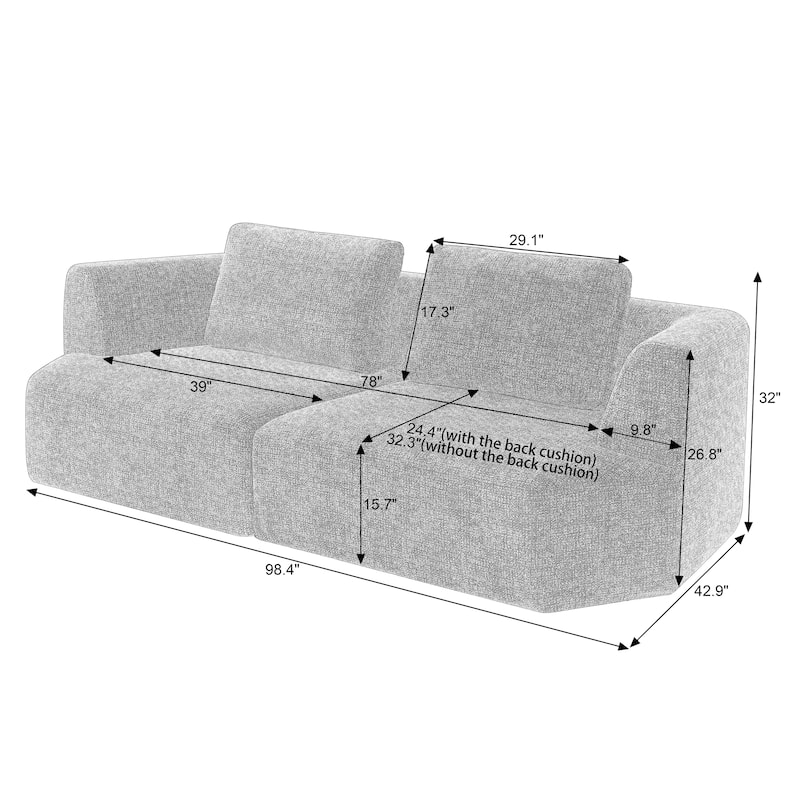 Oversized Chenille Loveseat Sofa 98 inch Compressed Couch, No Assembly