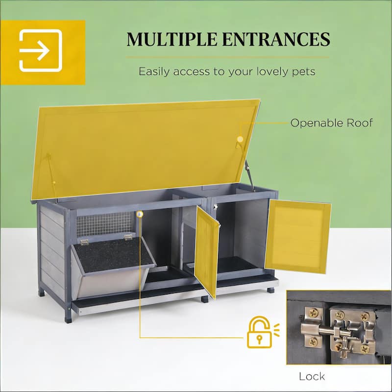 Wooden Pet House,Small Animal Cage Rabbit Hutch is designed for convenient cleaning - Gray