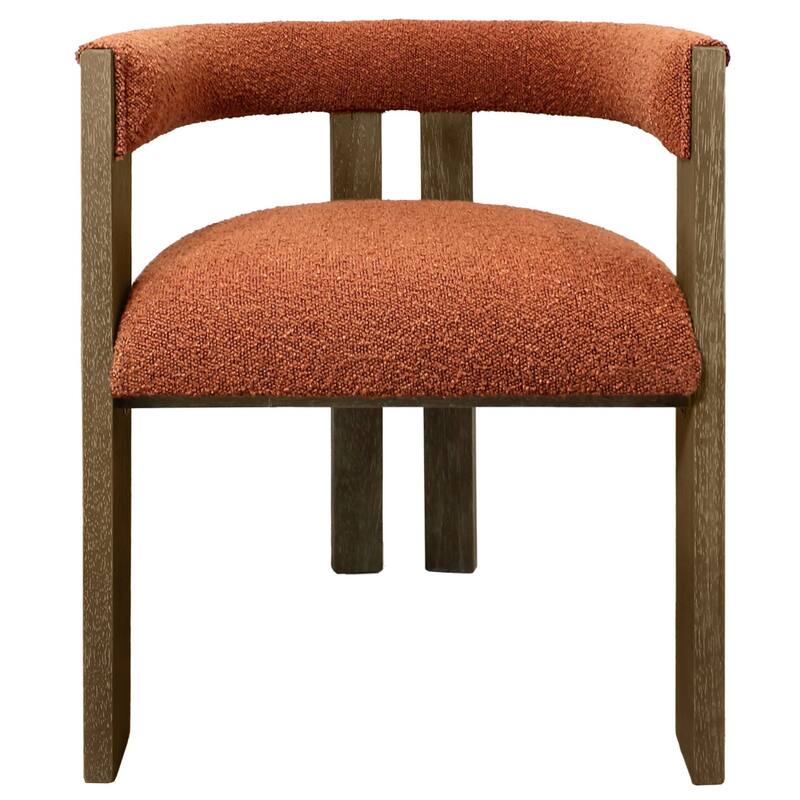 Upholstered Boucle Open Back Dining Arm Chair with Solid Wood Legs