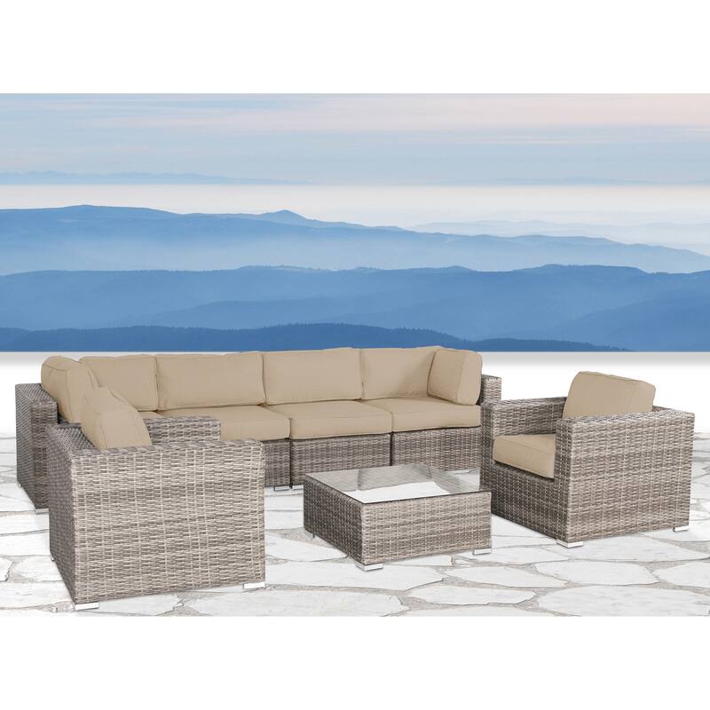 Wicker/Rattan 6 - Person Seating Group with Cushions - Beige