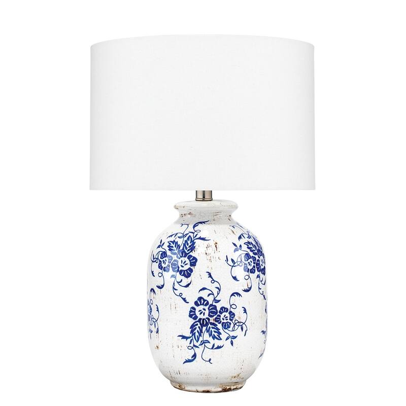 Alden Décor Halsey Floral Ceramic Table Lamp, Blue