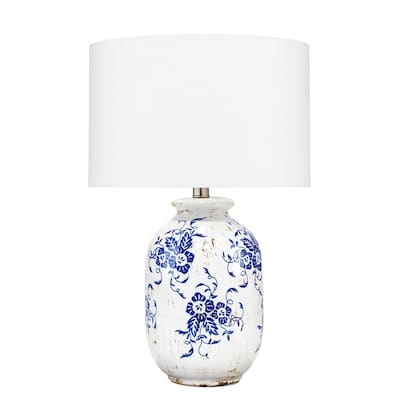 Alden Décor Halsey Floral Ceramic Table Lamp, Blue