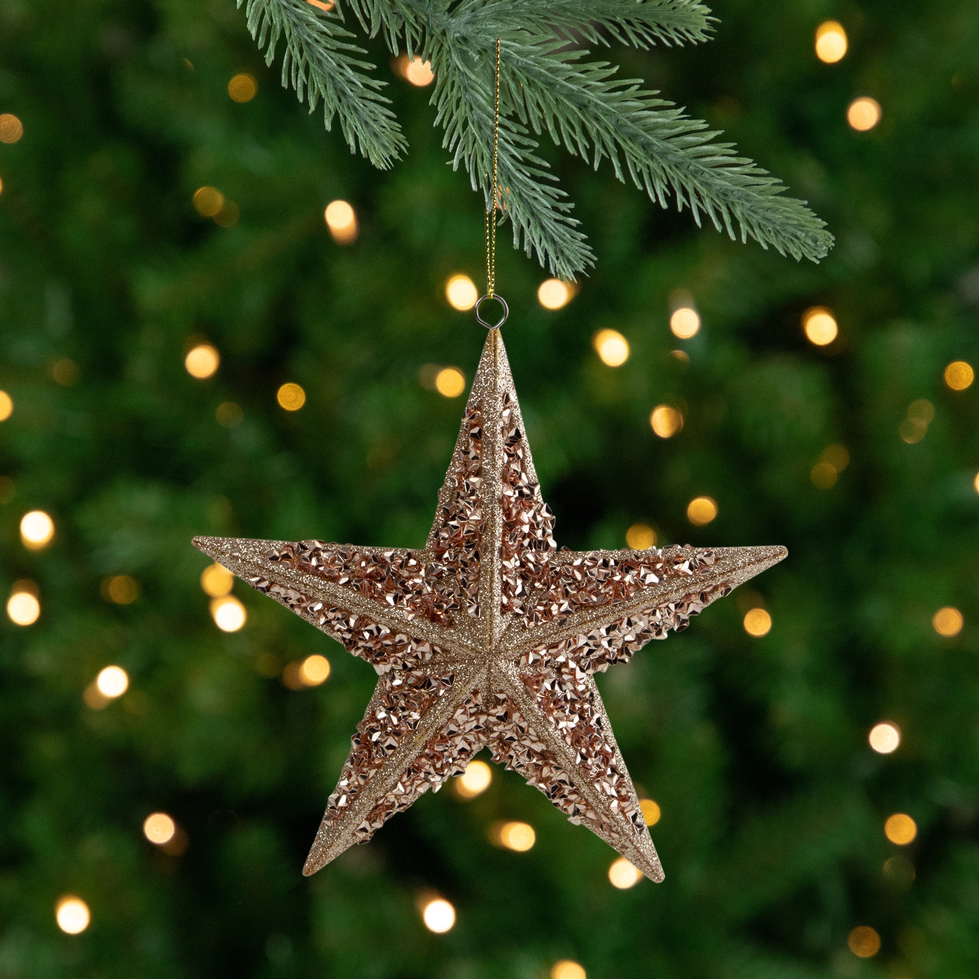 Star Shaped Glitter Sequin Christmas Ornament - 5.5" - Rose Gold