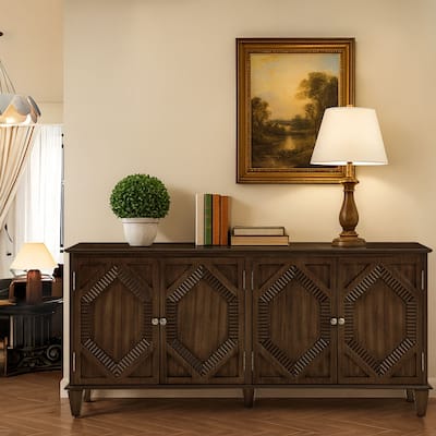 Classic Retro Wooden Four-Door Sideboard with Adjustable Internal Shelves