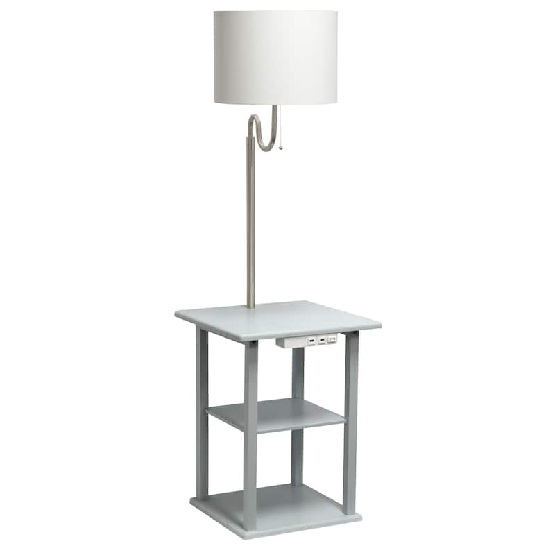 2 Tier End Table Floor Lamp with White Drum Shade - 57" - Gray