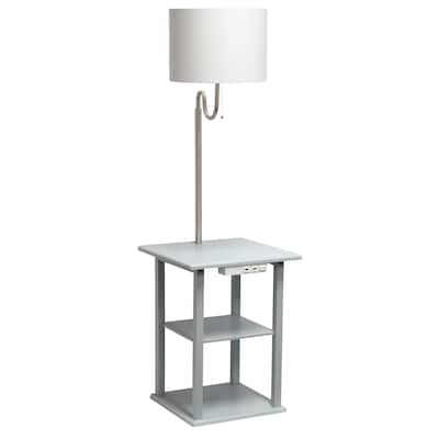 2 Tier End Table Floor Lamp with White Drum Shade - 57" - Gray