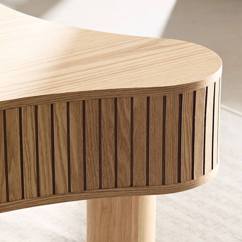42.52 Inch Modern Wooden Handcraft Drum Coffee Table Irregular Shaped Coffee Table,Small Coffee Table with Sturdy Pedestal