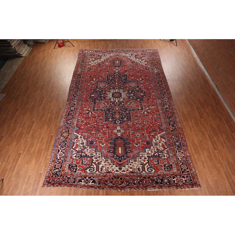 Vegetable Dye Heriz Serapi Persian Large Antique Wool Carpet - 11'1"x 19'5"