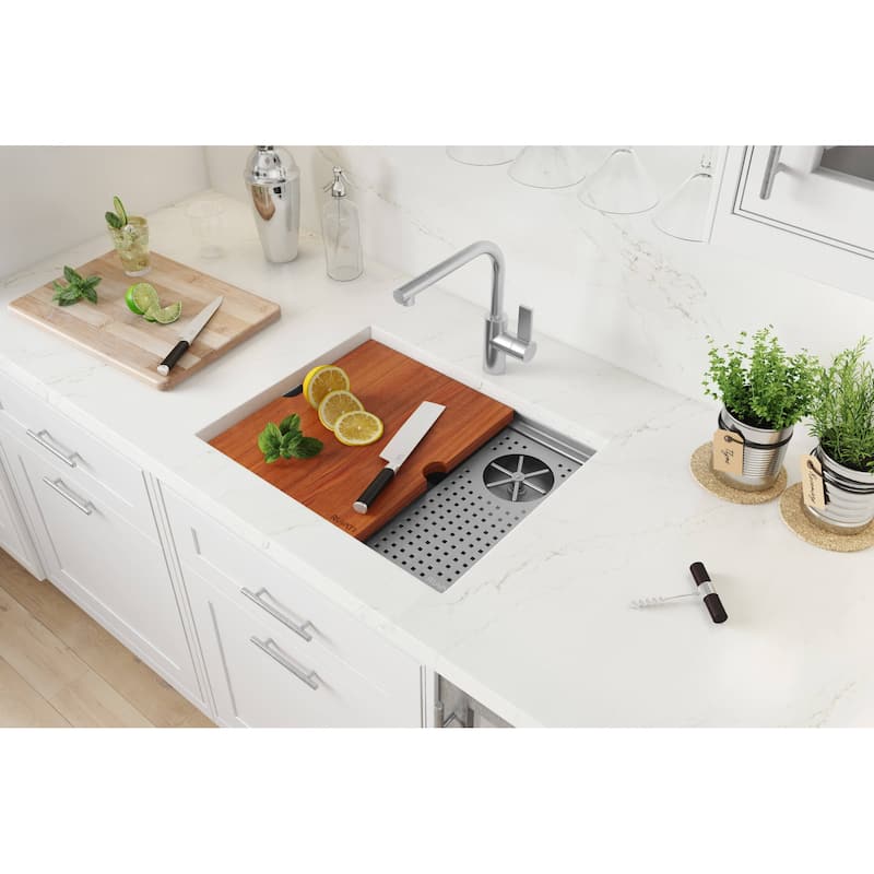 Ruvati Glass Rinser and Sink Combo 22 inch Workstation for Wet Bar Bottle Washer Undermount - 22 x 18 - 22 x 18