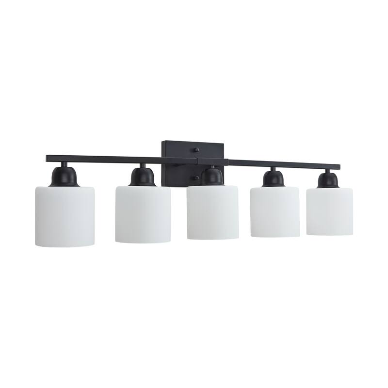 Bathroom Light Fixtures, 5-Light Modern Vanity Light Over Mirror, Wall Sconces with Frosted Glass Shades