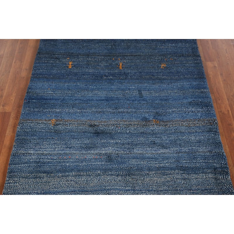 Blue Handmade Gabbeh Persian Rug Hand-Knotted Wool Carpet - 4'4" x 5'9"