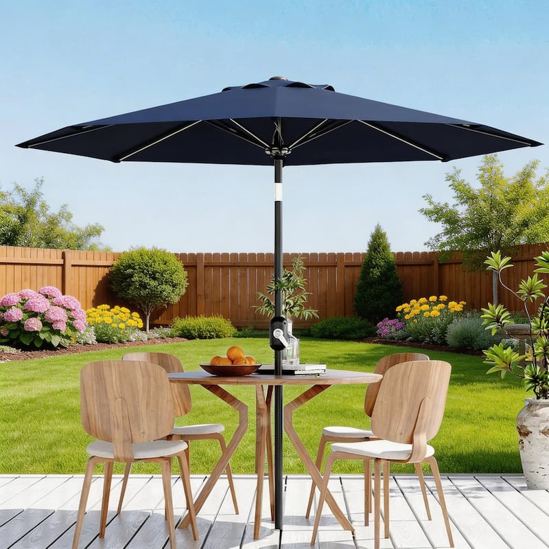 10 FT Patio Umbrella, with Push Button Tilt and Crank - Navy Blue