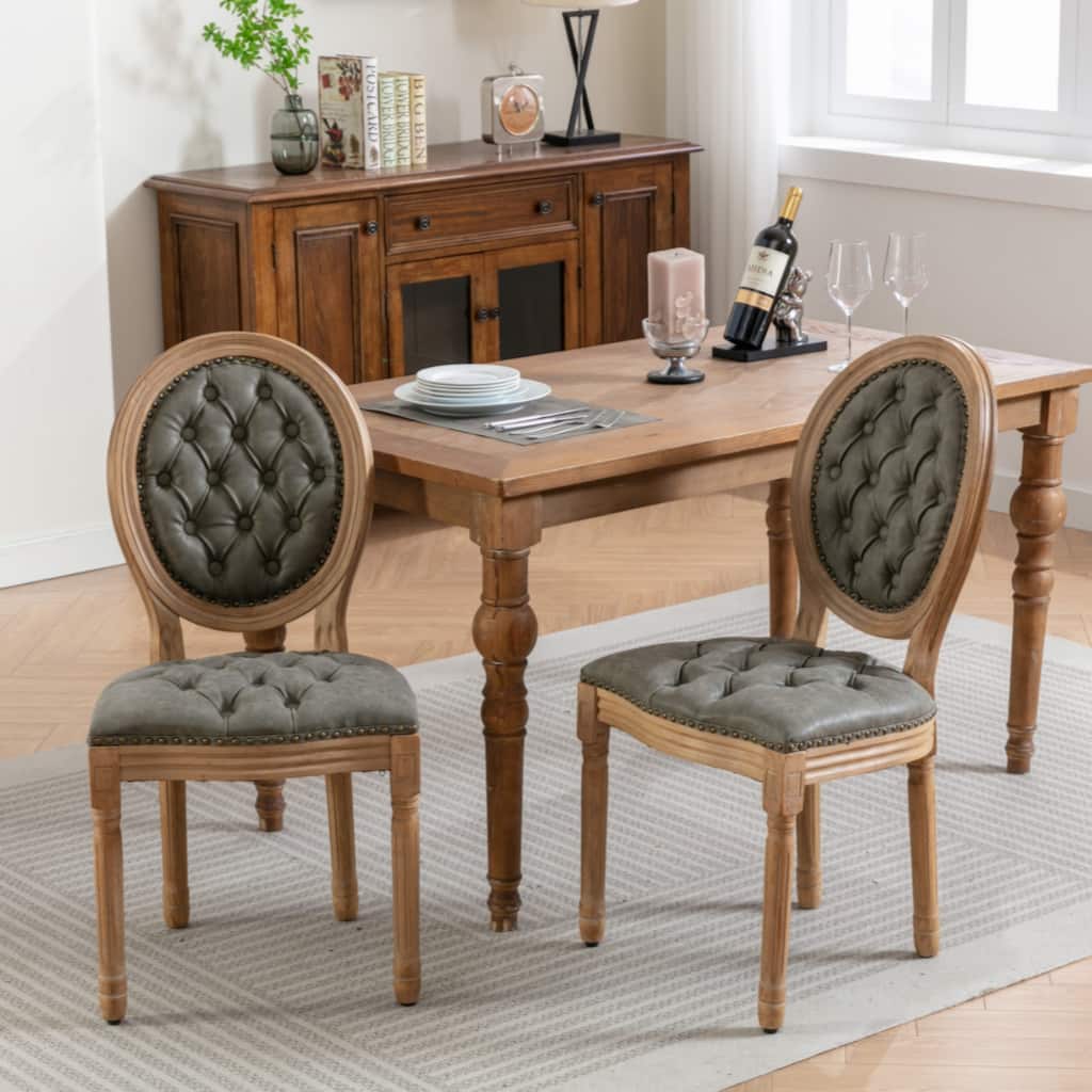 Hand-pulled buckle decoration PU artificial leather Dining Chair with Nailhead Trim ,Wood Legs,Set of 2