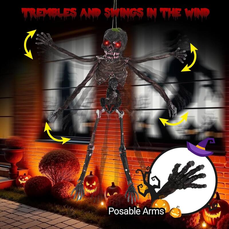 6 FT Animatronic Halloween Decoration Sound-Activated Hanging Zombie