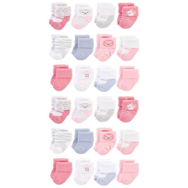 slide 1 of 1, Hudson Baby Cotton Rich Baby Terry Socks 24-Pack, Girl Safari, 0-3 Months - Girl Safari Girl Safari - 0-3 Months