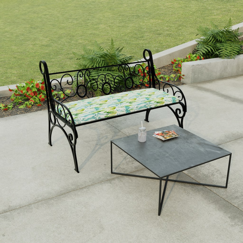 48" x 18" Turquoise Leaves Outdoor Bench Cushion with Ties - 18'' L x 48'' W x 3.5'' H