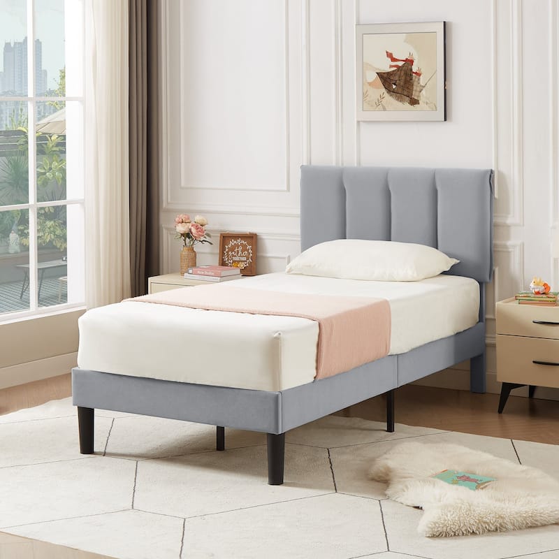 VECELO Tufted Upholstered Platform Bed Frame with Adjustable Height Headboard Twin/Full/Queen Size Beds