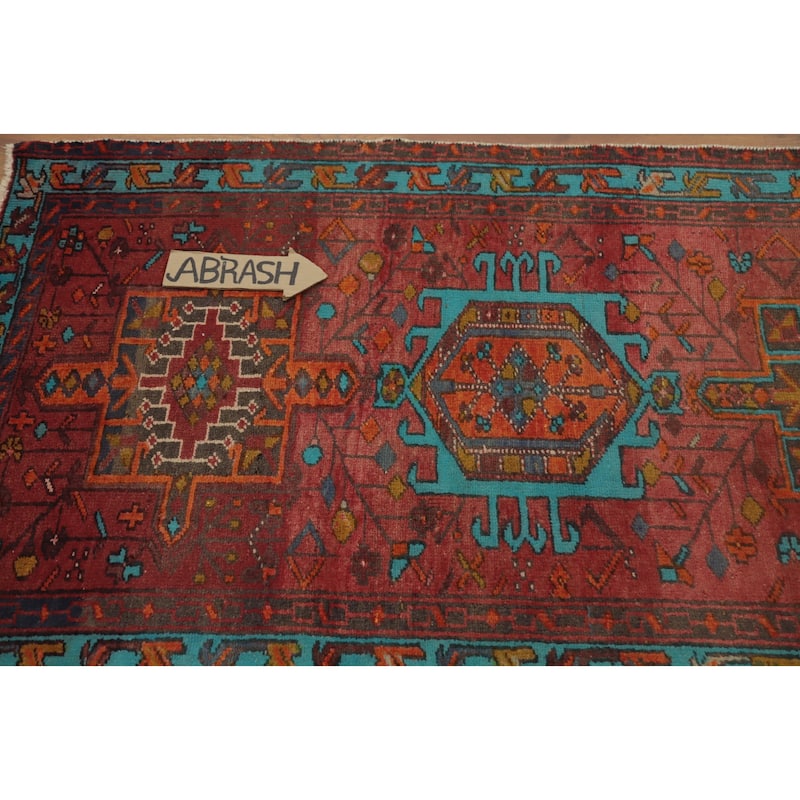 Hand Knotted Oriental 100% Wool Carpet Traditional Geometric Oranges & Rust Heriz Runner Rug - 10' 5'' X 3' 1''