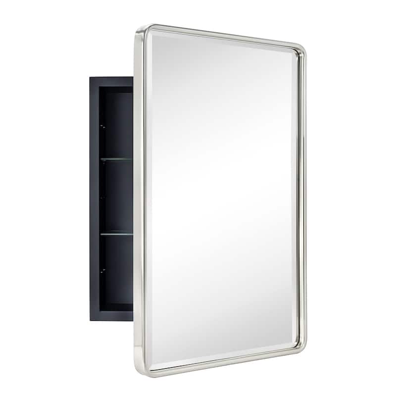Farmhouse Recessed Metal Bathroom Medicine Cabinets with Mirror - 24" x 16" - Brushed Nickel