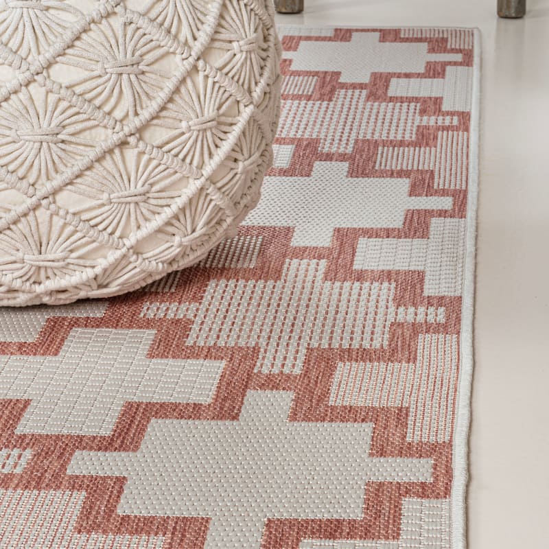 JONATHAN Y Lior Modern Geometric Tile Pattern Salmon/Cream Indoor/Outdoor Area Rug