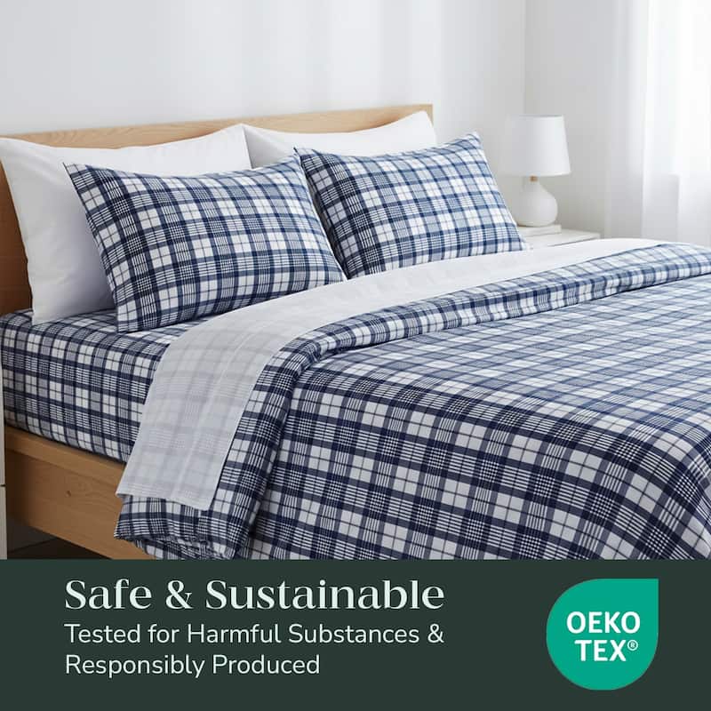 Feather & Stitch Cotton Flannel Sheets Set 4 Piece Bed Sheets Heavy Weight Bedding
