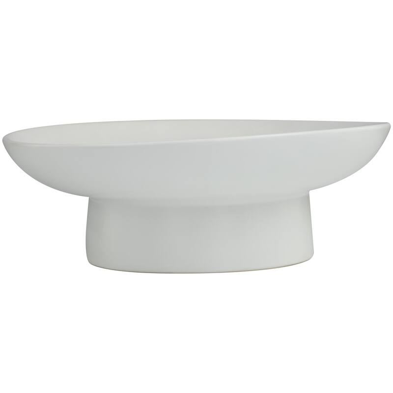 Ceramic Wide Decorative Bowl with Elevated Base - Black or White - Roche River Decor