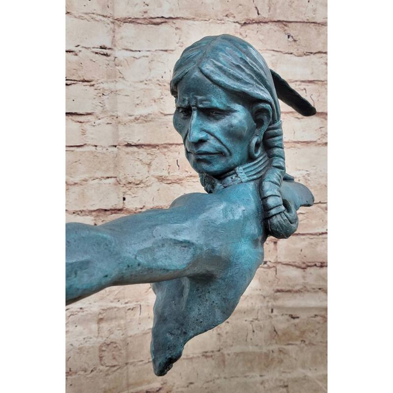 Native American Indian Bow Archer Abstract Bronze Statue Sculpture Blue Green Patina 33 Inches X 23 Inches